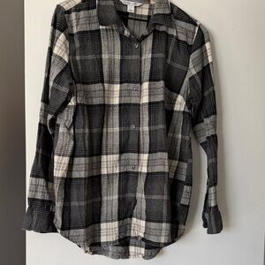 Women’s Black and Cream Plaid Flannel Shirt